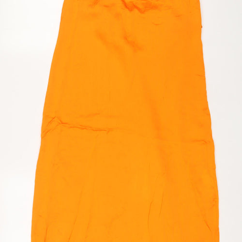 Zara Womens Orange Viscose A-Line Size XS Cowl Neck Tie