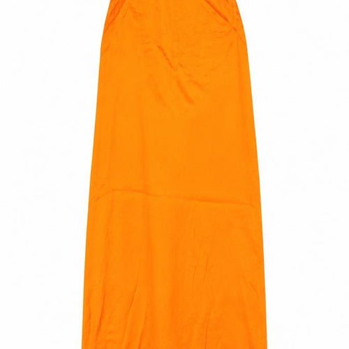 Zara Womens Orange Viscose A-Line Size XS Cowl Neck Tie