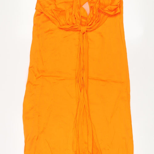 Zara Womens Orange Viscose A-Line Size XS Cowl Neck Tie