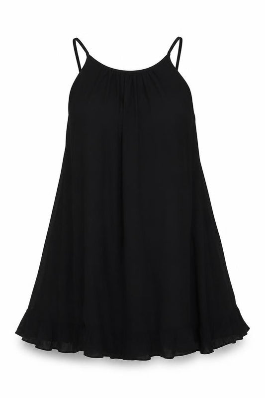 Front view of Marks & Spencer women’s black viscose a-line, size UK 12, scoop neck pullover - pleated