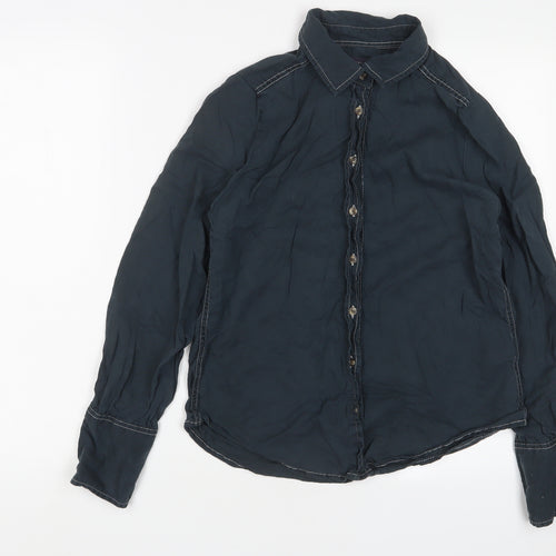 Marks and Spencer Womens Blue Viscose Basic Button-Up Size 6 Collared