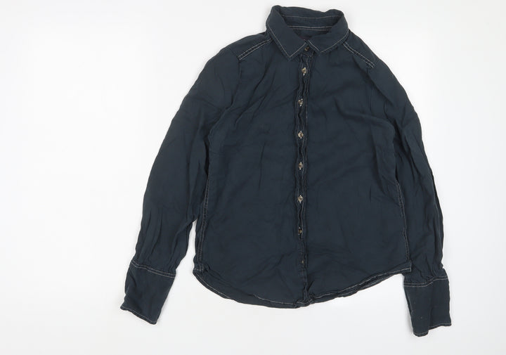 Marks and Spencer Womens Blue Viscose Basic Button-Up Size 6 Collared