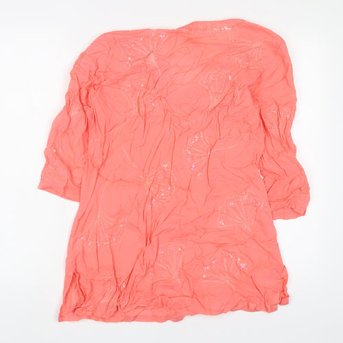 New Look Womens Pink Cotton A-Line Size 12 V-Neck Pullover - Embroidered, Sequins