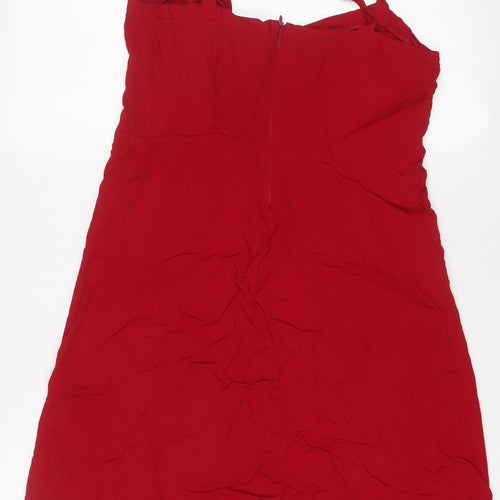 Lala foi Womens Red Viscose A-Line Size S Scoop Neck Zip