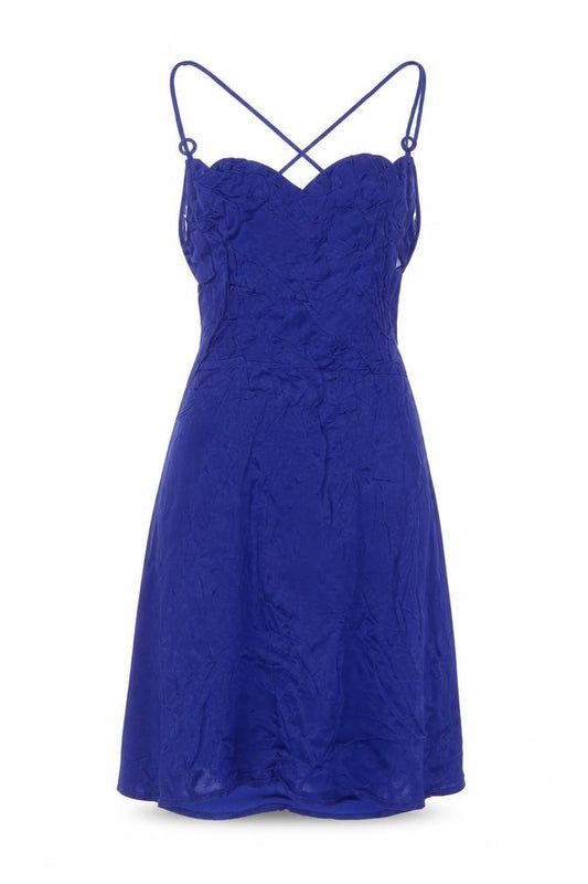 Front view of Zara women’s blue viscose a-line, size XS, square neck zip