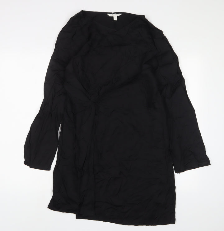 H&M Womens Black Viscose A-Line Size 8 Crew Neck Pullover - Pleated