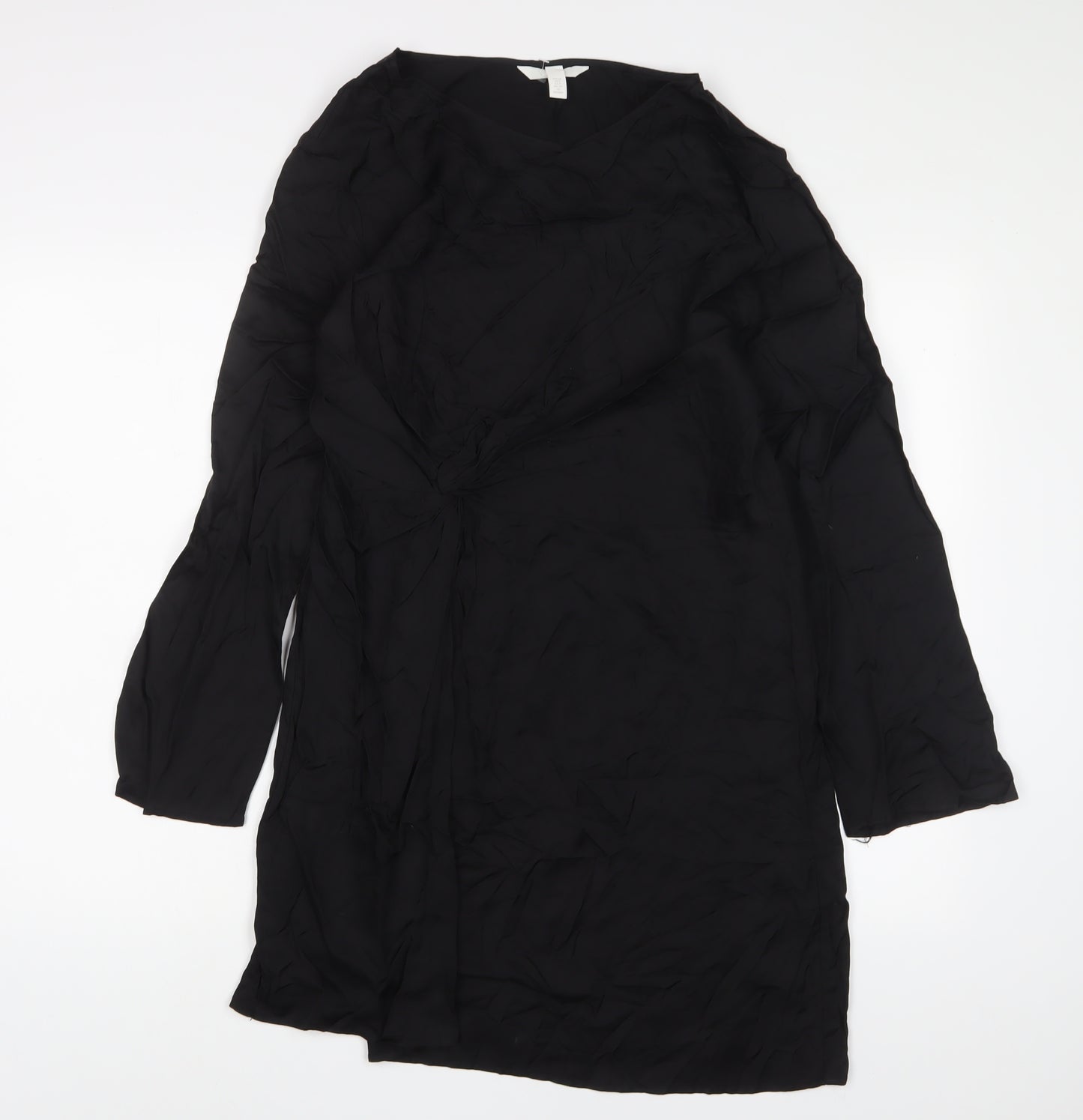H&M Womens Black Viscose A-Line Size 8 Crew Neck Pullover - Pleated