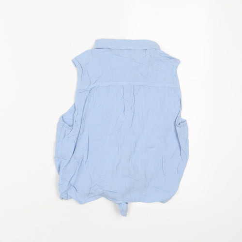 H&M Girls Blue Viscose Basic Button-Up Size 13-14 Years Collared Button