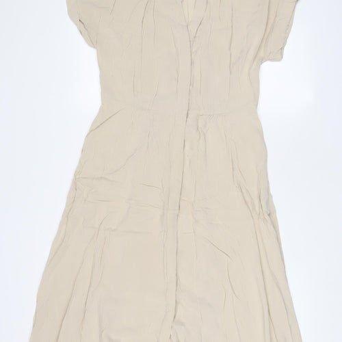 H&M Womens Beige Viscose A-Line Size S V-Neck Button