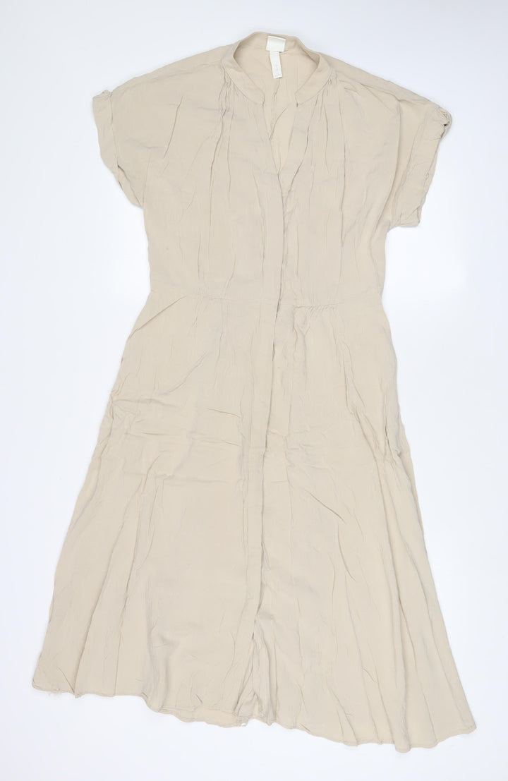 H&M Womens Beige Viscose A-Line Size S V-Neck Button