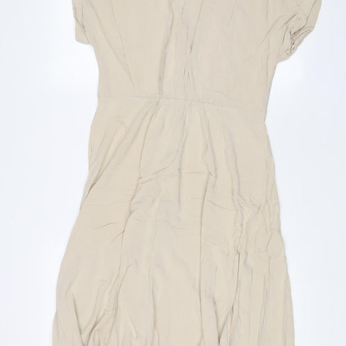 H&M Womens Beige Viscose A-Line Size S V-Neck Button