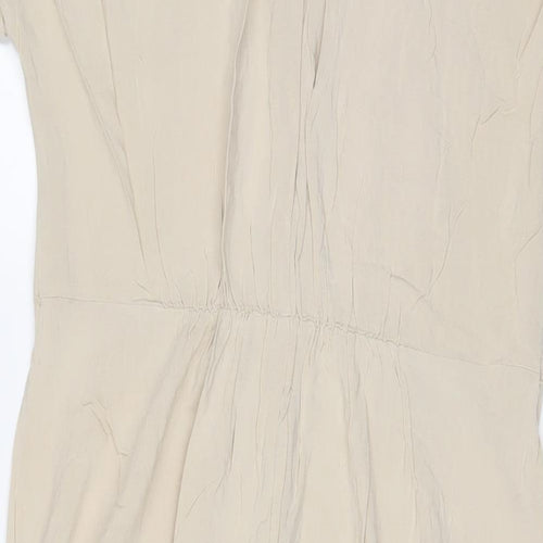 H&M Womens Beige Viscose A-Line Size S V-Neck Button