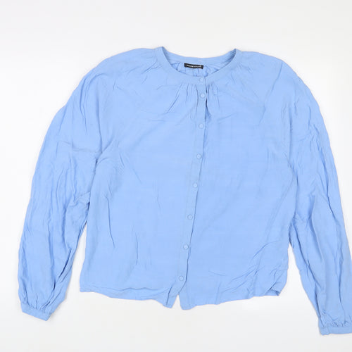 Warehouse Womens Blue Viscose Basic Button-Up Size 12 Crew Neck
