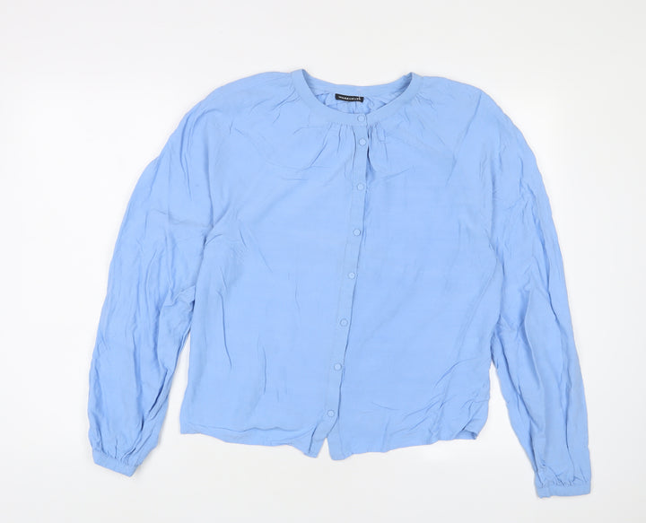 Warehouse Womens Blue Viscose Basic Button-Up Size 12 Crew Neck