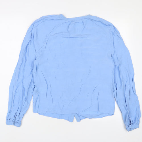 Warehouse Womens Blue Viscose Basic Button-Up Size 12 Crew Neck