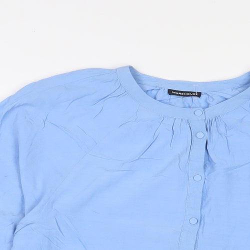 Warehouse Womens Blue Viscose Basic Button-Up Size 12 Crew Neck