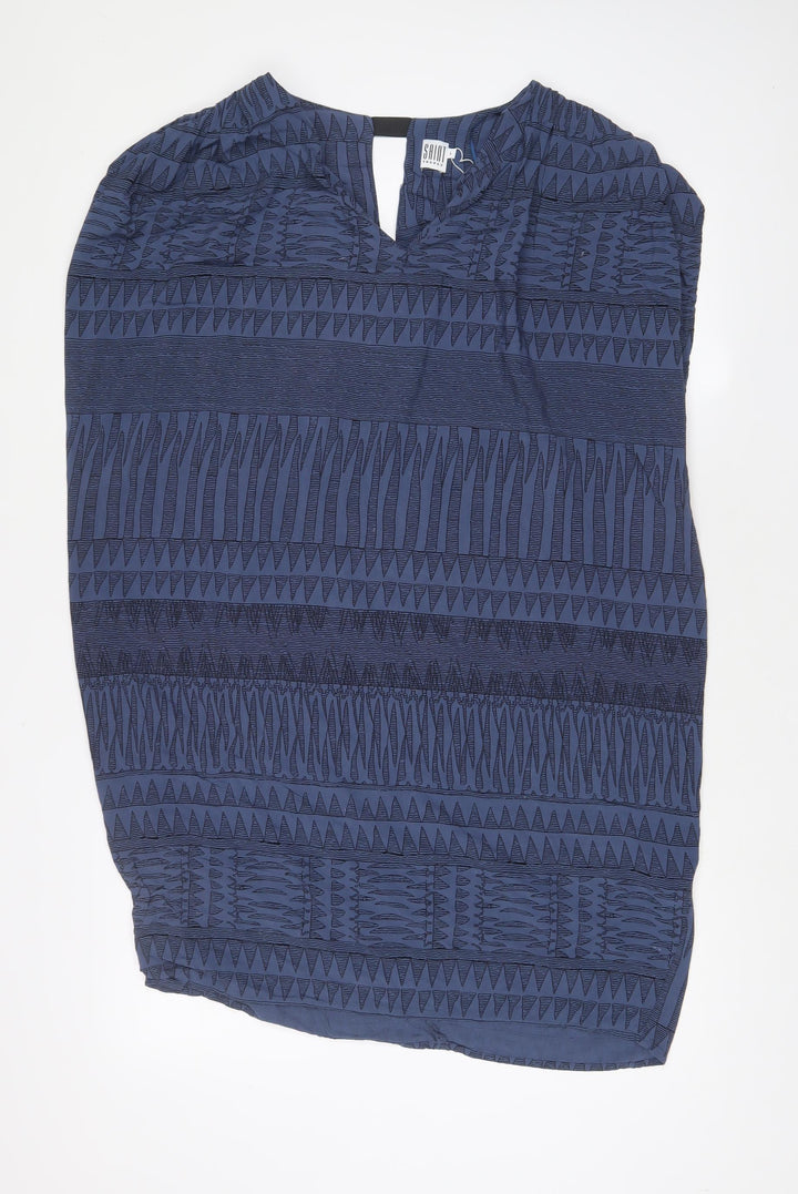 Saint Tropez Clothing Womens Blue Geometric Viscose A-Line Size L V-Neck Pullover