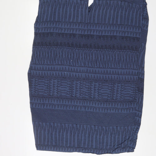 Saint Tropez Clothing Womens Blue Geometric Viscose A-Line Size L V-Neck Pullover