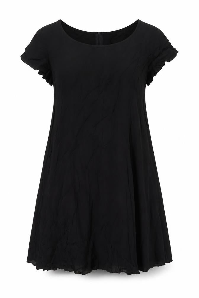 Front view of Rage women’s black viscose a-line, size UK 14, scoop neck zip