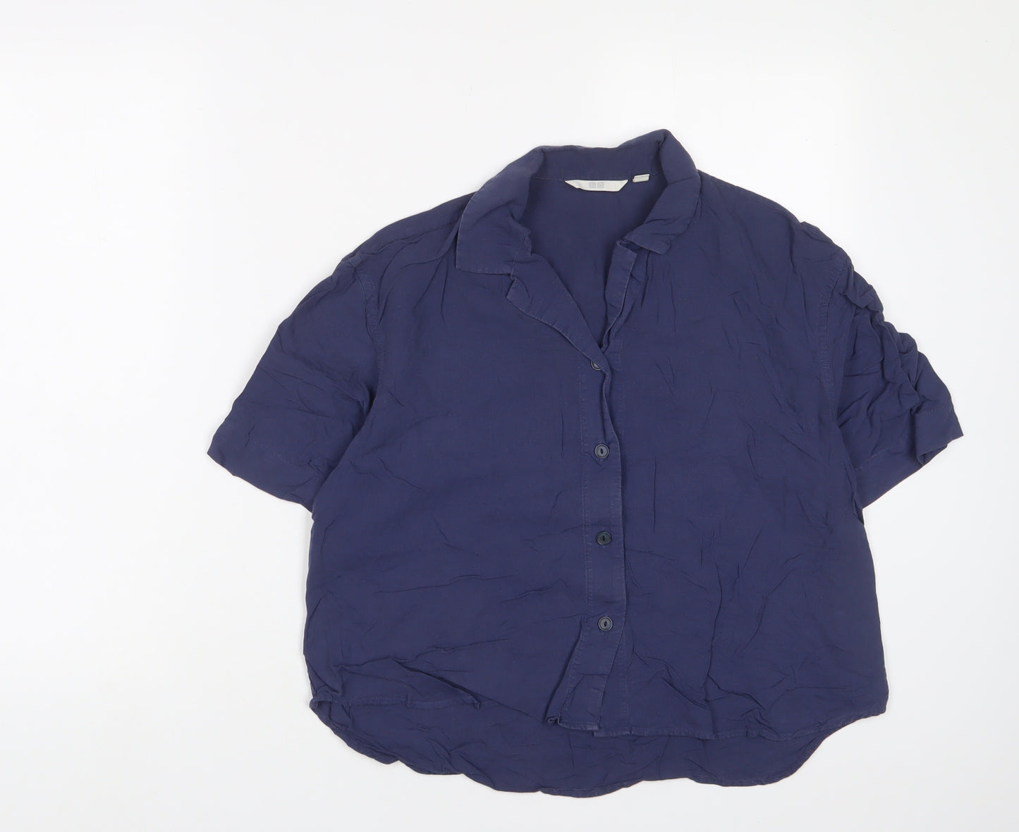 Uniqlo Womens Blue Viscose Basic Button-Up Size S Collared