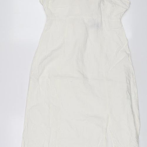 NEXT Womens Ivory Cotton A-Line Size 10 Square Neck Tie - Side Slit