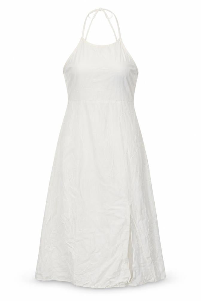 Front view of Next women’s ivory cotton a-line, size UK 10, square neck tie - side slit