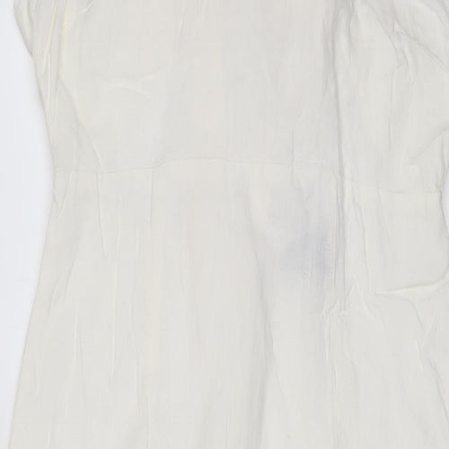 NEXT Womens Ivory Cotton A-Line Size 10 Square Neck Tie - Side Slit