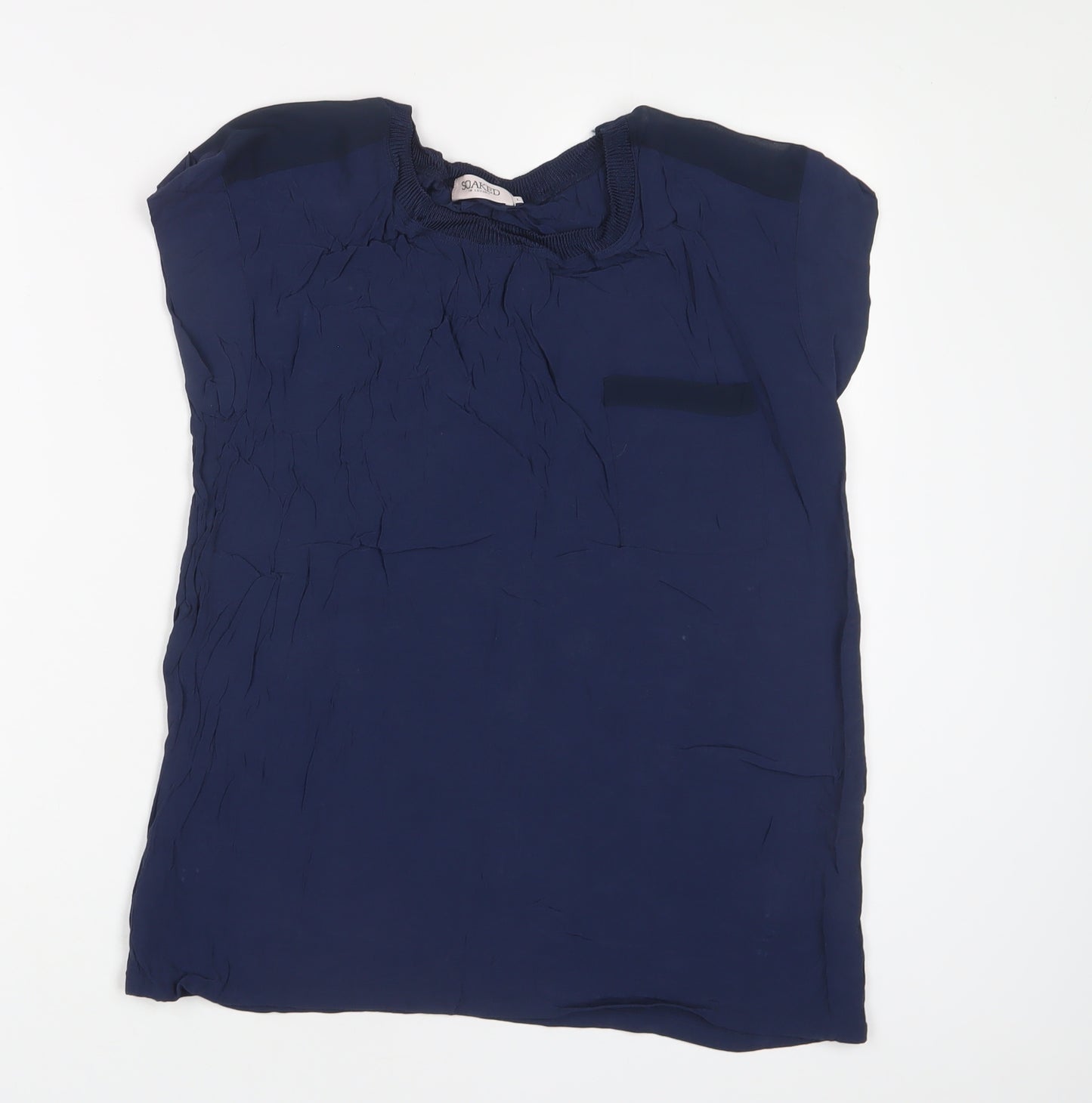 Soaked in Luxury Womens Blue Viscose Basic T-Shirt Size L Crew Neck