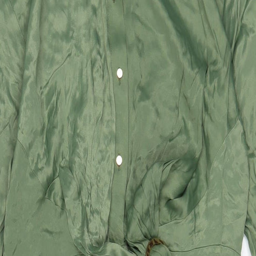 Zara Womens Green Viscose A-Line Size L Collared Button - Belted