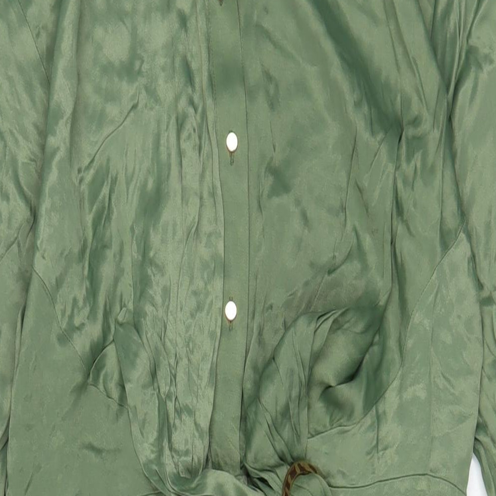 Zara Womens Green Viscose A-Line Size L Collared Button - Belted