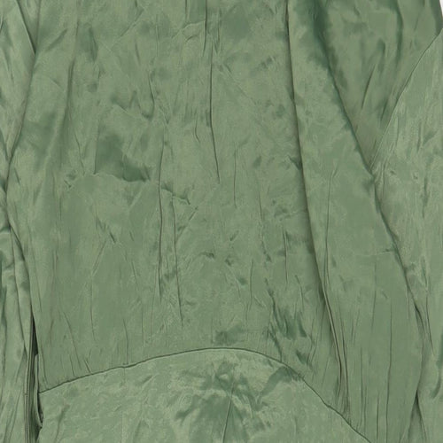 Zara Womens Green Viscose A-Line Size L Collared Button - Belted