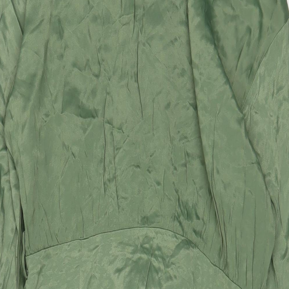 Zara Womens Green Viscose A-Line Size L Collared Button - Belted
