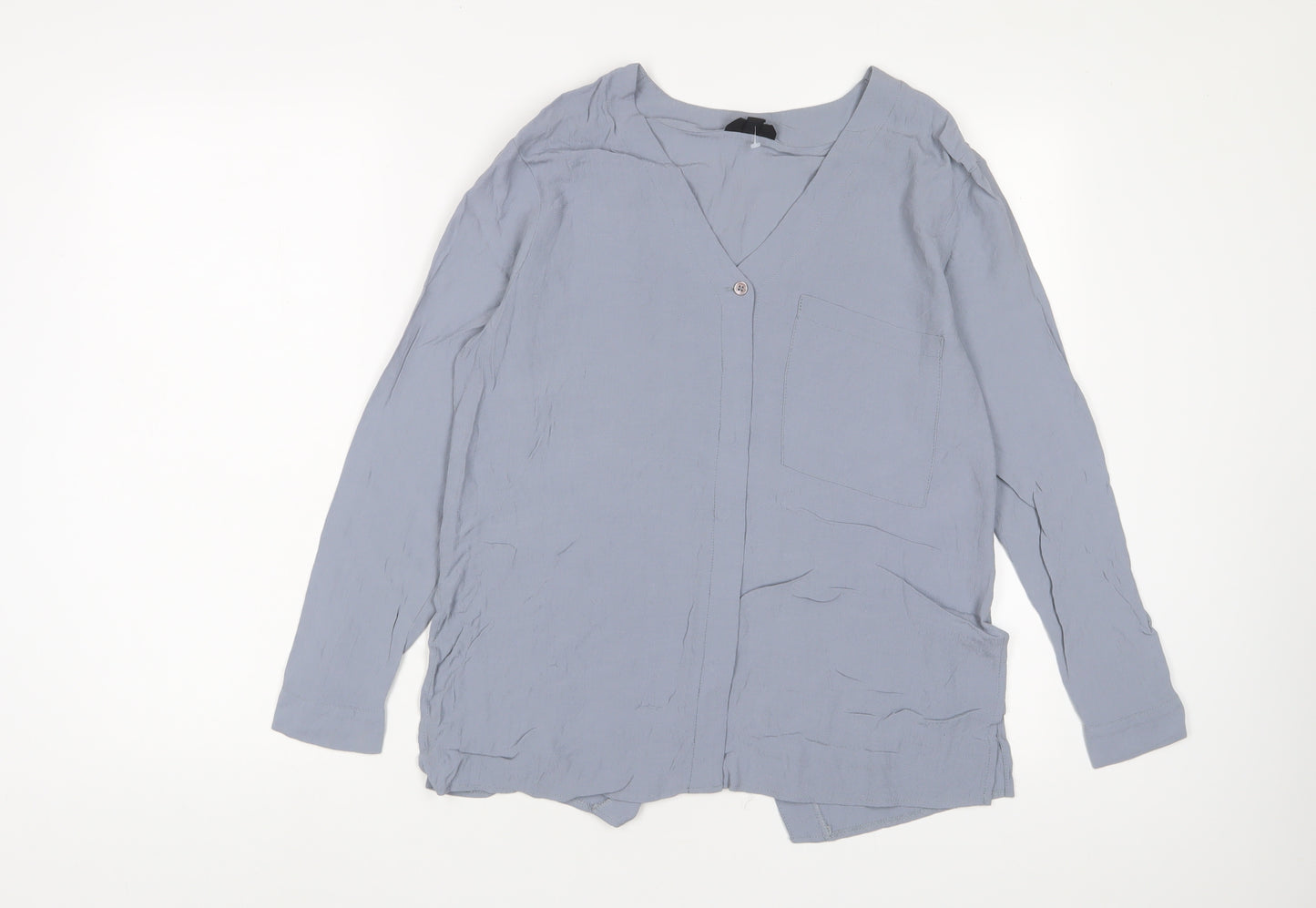 Topshop Womens Blue Viscose Basic Blouse Size 8 V-Neck