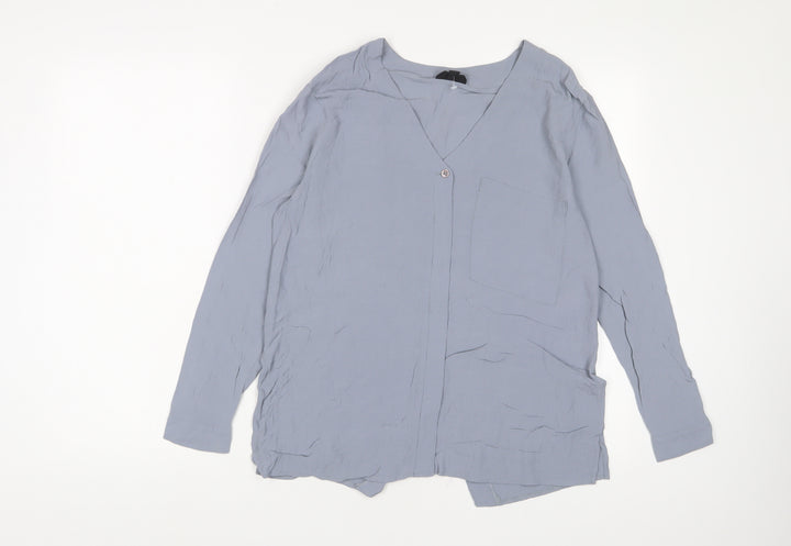 Topshop Womens Blue Viscose Basic Blouse Size 8 V-Neck