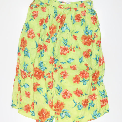 Design Essentials Womens Green Floral Viscose A-Line Skirt Size 18 Button
