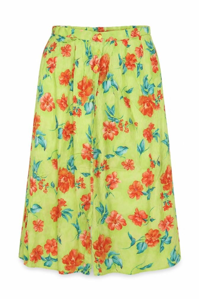 Design Essentials Womens Green Floral Viscose A-Line Skirt Size 18 Button