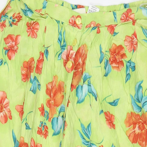 Design Essentials Womens Green Floral Viscose A-Line Skirt Size 18 Button
