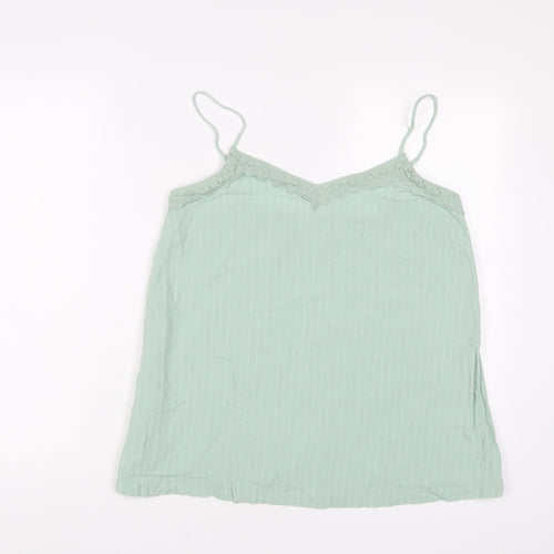 Marks and Spencer Womens Green Striped Viscose Camisole Tank Size 10 V-Neck - Embroidered