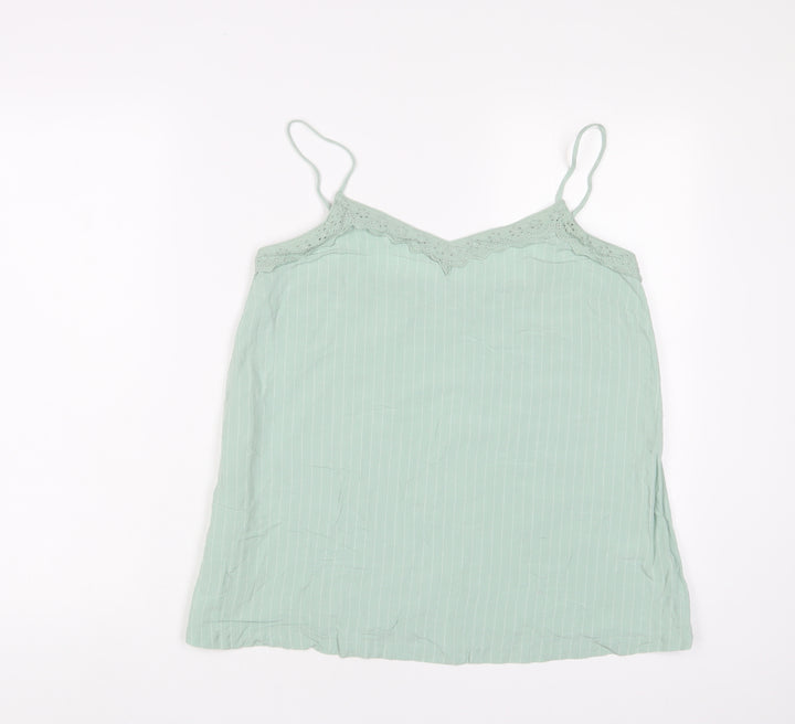 Marks and Spencer Womens Green Striped Viscose Camisole Tank Size 10 V-Neck - Embroidered