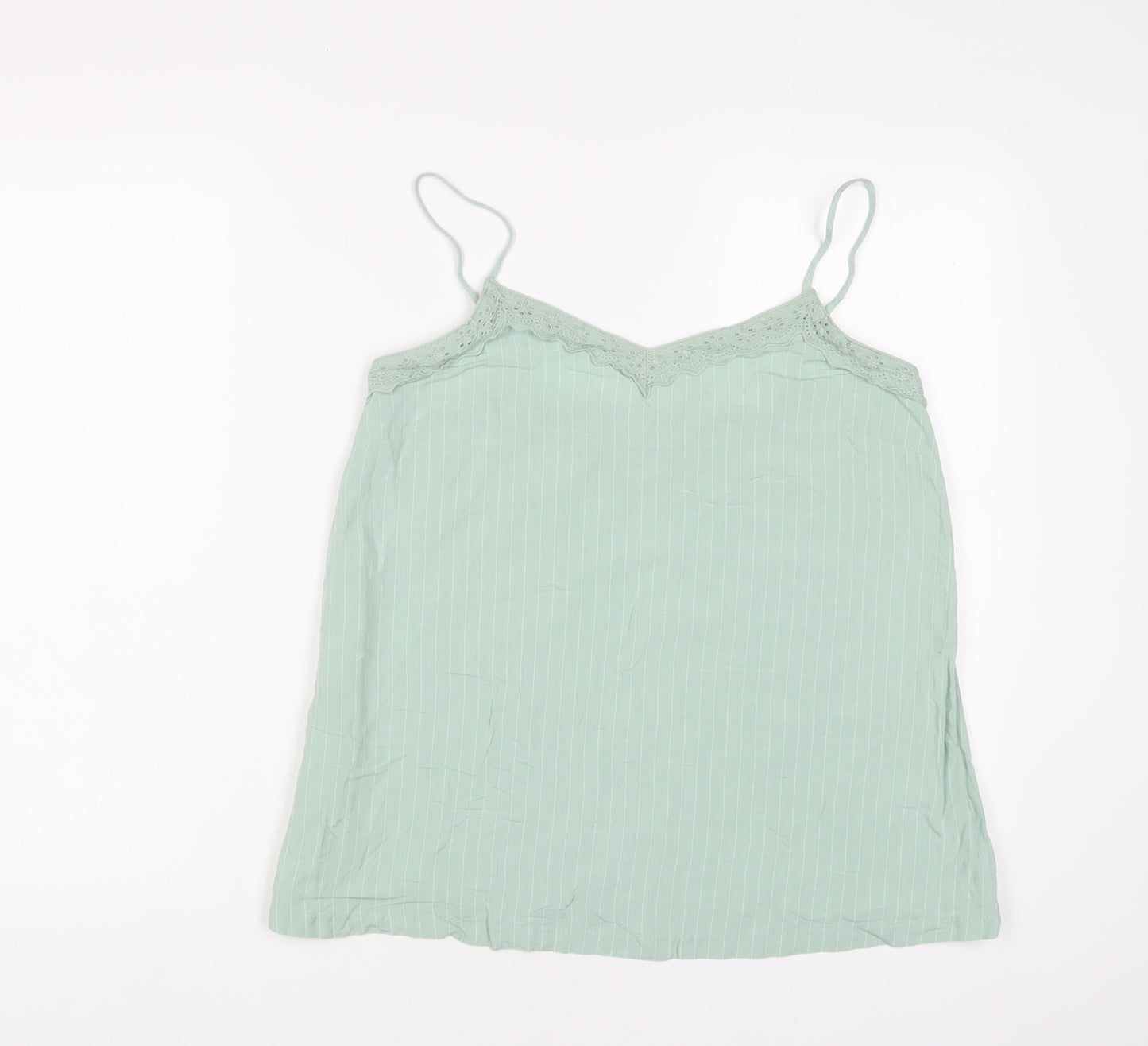 Marks and Spencer Womens Green Striped Viscose Camisole Tank Size 10 V-Neck - Embroidered