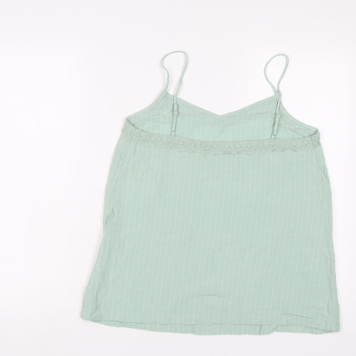 Marks and Spencer Womens Green Striped Viscose Camisole Tank Size 10 V-Neck - Embroidered
