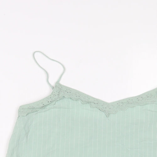 Marks and Spencer Womens Green Striped Viscose Camisole Tank Size 10 V-Neck - Embroidered
