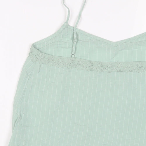 Marks and Spencer Womens Green Striped Viscose Camisole Tank Size 10 V-Neck - Embroidered