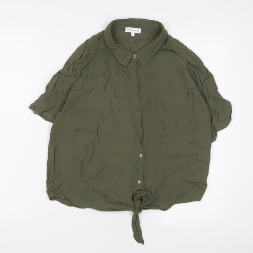Warehouse Womens Green Viscose Basic Button-Up Size 16 Collared