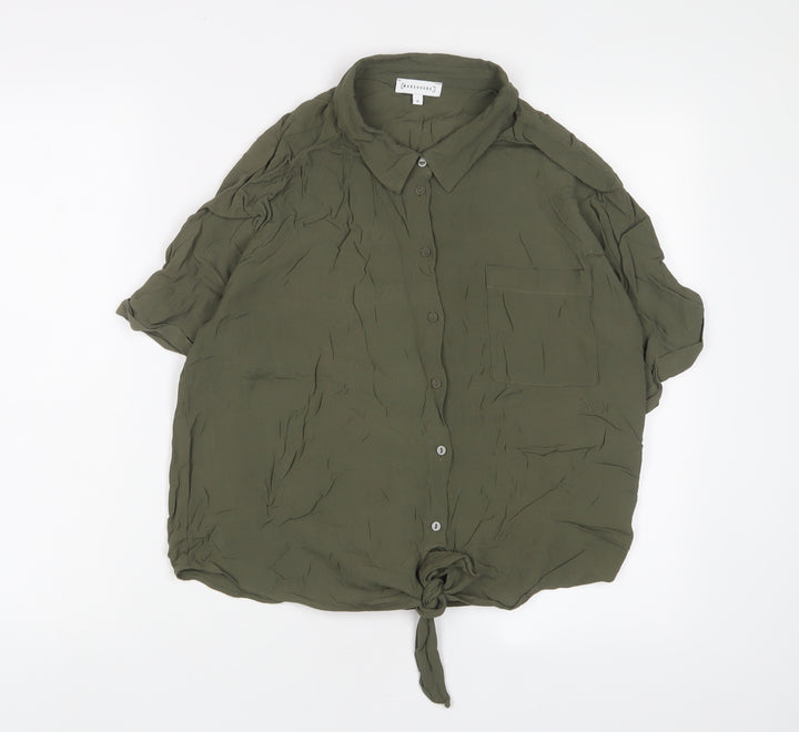Warehouse Womens Green Viscose Basic Button-Up Size 16 Collared