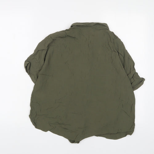 Warehouse Womens Green Viscose Basic Button-Up Size 16 Collared