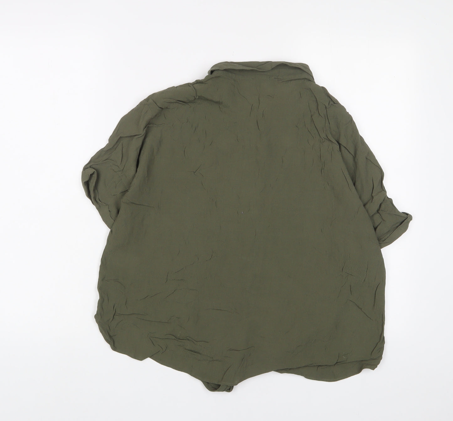 Warehouse Womens Green Viscose Basic Button-Up Size 16 Collared