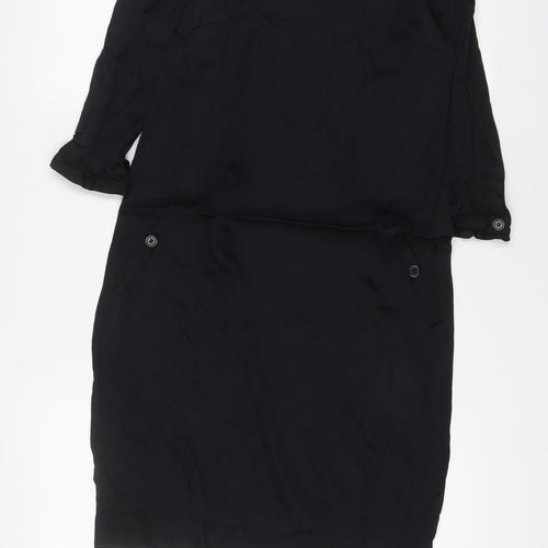 H&M Womens Black Viscose A-Line Size 6 Boat Neck Pullover - Pockets