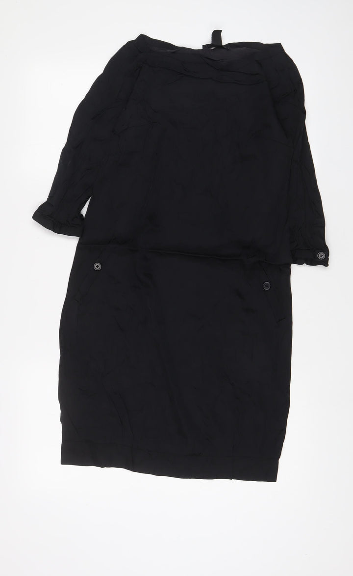 H&M Womens Black Viscose A-Line Size 6 Boat Neck Pullover - Pockets