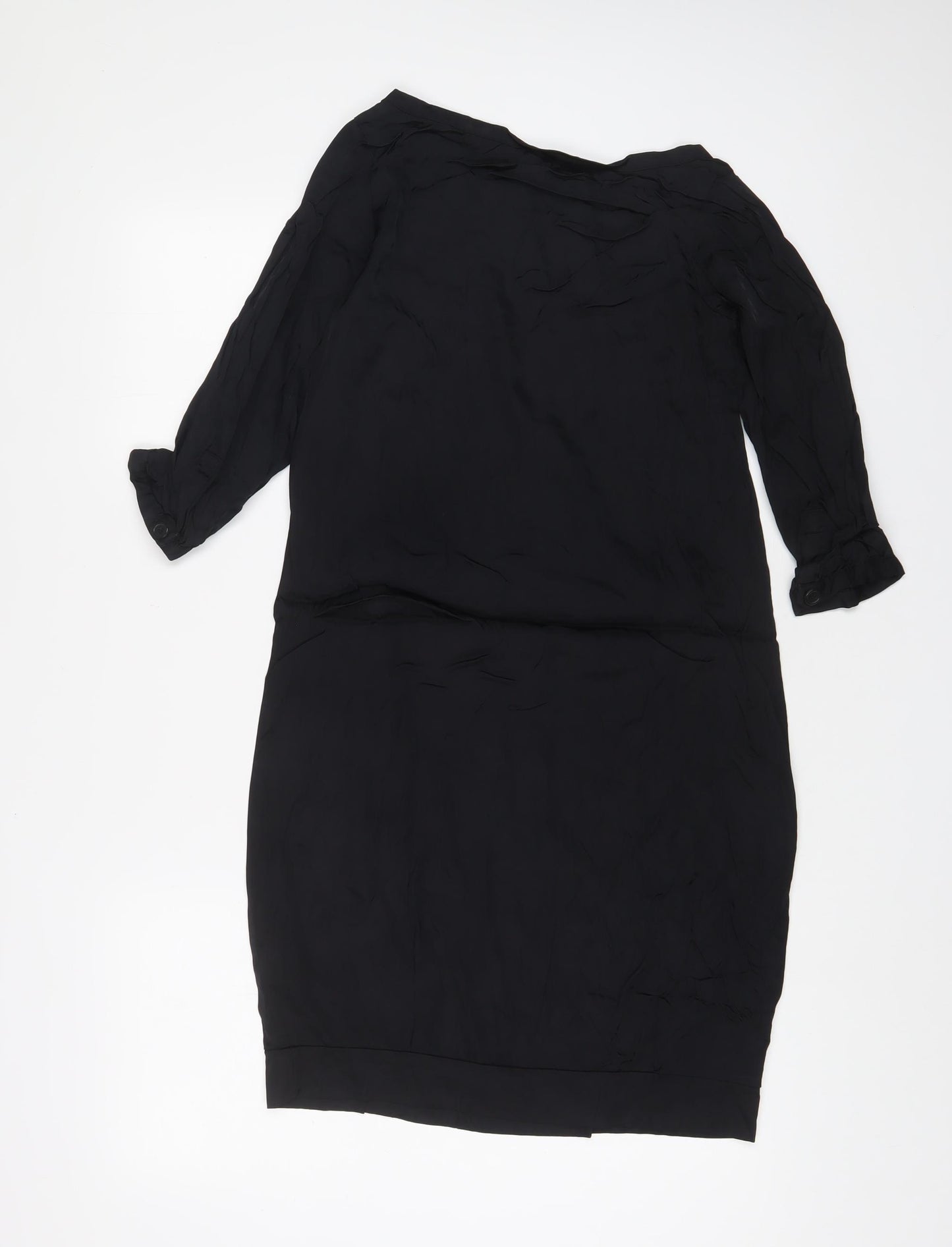 H&M Womens Black Viscose A-Line Size 6 Boat Neck Pullover - Pockets